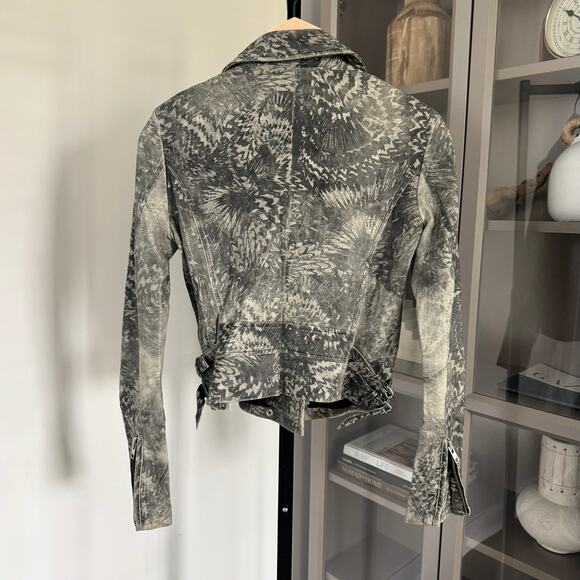 IRO Salinas Leather Moto Jacket Black Grey Abstract Lamb Biker Motorcycle 0 - Picture 2 of 7